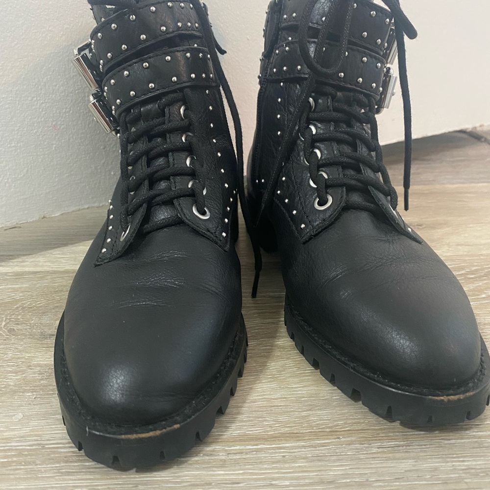 Studded Black Leather Ankle Boots